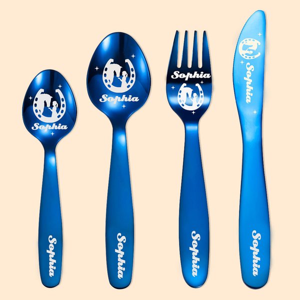 Personalisierte Pferdebesteck-Sets Geschenk für Pferdemädchen und Pferdejungen