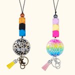 Personalisierte niedliche Leopard Print Name Disc Lanyard mit Quaste und Perlen zurück zu Schule Anerkennung Geschenk für Lehrer