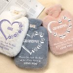 Personalized Heart Hand Hot Water Bottle with Super Soft Fleece Cover for Grandma