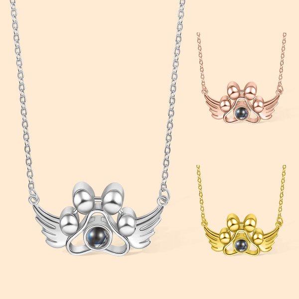 Gepersonaliseerde Paw Pet met Vleugel Gedenk ketting met foto