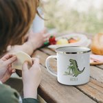 Personalisierte Emaille Dinosaurier Camping Mug Geschenk für Jungen und Mädchen