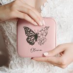 Personalized Half Butterfly Half Birth Flower Leather Jewellery Box