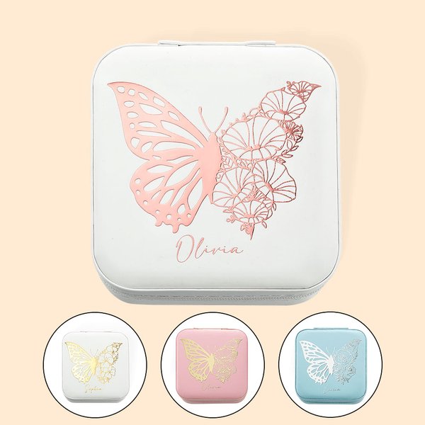 Personalized Half Butterfly Half Birth Flower Leather Jewellery Box
