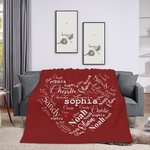 Couverture Super Douce Personnalisée avec 1-20 Noms en Forme de Coeur Décoration Intérieure Cadeau Anniversaire Saint-Valentin pour Couple Famille