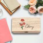 Boîte de Rangement en Bois Personnalisée avec Fleur de Naissance et Nom Cadeau pour Femme