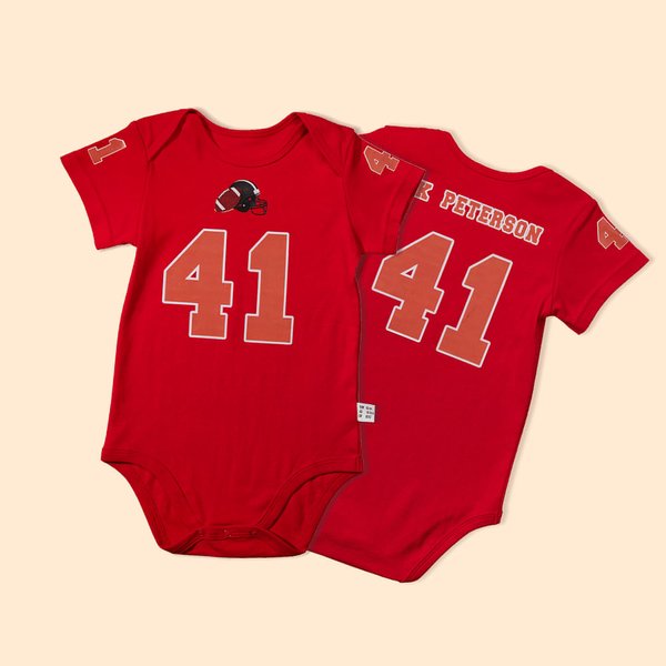 Personalisierte Sport Fußball Design Jersey Onesie mit Name Nummer und Team Logo 100% Baumwolle Geschenk für Baby