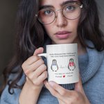 Mug Personnalisé avec Motifs Pingouins et Nom pour Couple Cadeau de Saint-Valentin