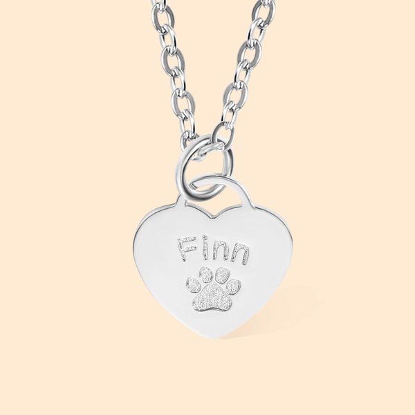 Personalized Paw Print Heart Necklace with Pet Name for Pet Lover Gift