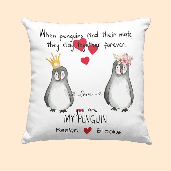 Gepersonaliseerde Pinguïn Paar Kussenhoes
