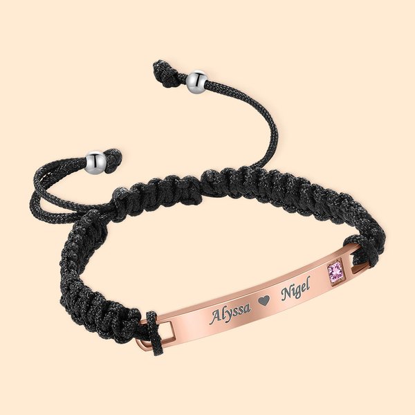 Personalizado 2 Pcs Pareja Tejido Pulsera Ajustable para el Día de San Valentín Aniversario de Regalo