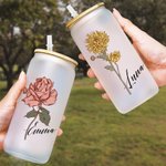 Verre Bouteille Style Vintage Personnalisé avec Fleur de Naissance Aquarelle Cadeau d'Anniversaire