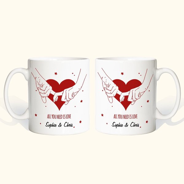 Gepersonaliseerde All You Need Is Love koffiemok Valentijnsdag cadeau set van 2
