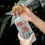 Verre Bouteille Style Vintage Personnalisé avec Fleur de Naissance Aquarelle Cadeau d'Anniversaire