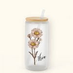 Verre Bouteille Style Vintage Personnalisé avec Fleur de Naissance Aquarelle Cadeau d'Anniversaire