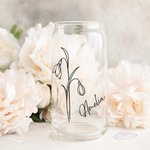 Personalized Birth Flower Tumbler Glass Can with Bamboo Lid and Straw