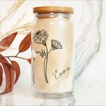 Personalized Birth Flower Tumbler Glass Can with Bamboo Lid and Straw