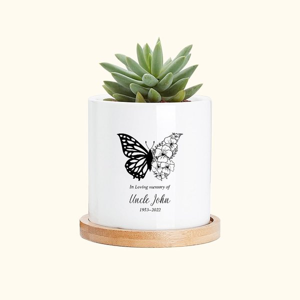 Maceta Suculenta Personalizada con Mitad Mariposa Mitad Flor de Nacimiento Regalo de Condolencias