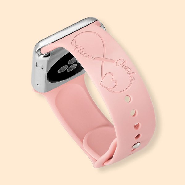 Bracelet de Montre en Silicone Bracelet Personnalisé avec Initiales et Symbole d'infini Apple Samsung Cadeau St Valentin Anniversaire pour Femme Homme
