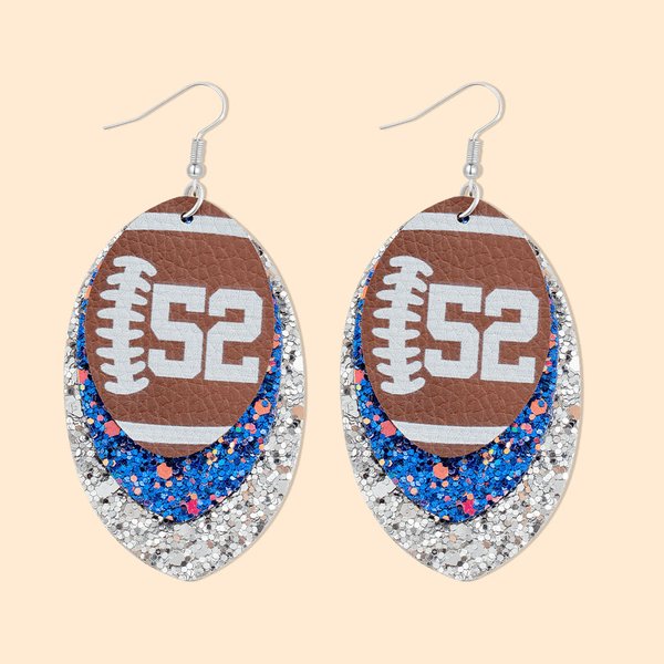 Boucles d'Oreilles de Football Américain Personnalisées avec Numéros Paillettes et Triple-Couche Cadeau pour Maman Joueuse