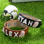 Bracelet en Cuir Personnalisé avec Breloques de Ballon et Lettes Séparées du Nom Cadeau de Compétition Sport pour Amoureux de Sport avec Ballons