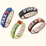 Bracelet en Cuir Personnalisé avec Breloques de Ballon et Lettes Séparées du Nom Cadeau de Compétition Sport pour Amoureux de Sport avec Ballons