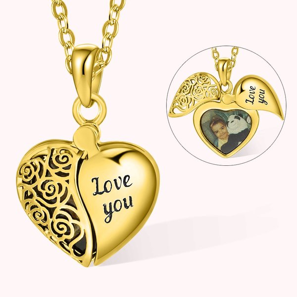 Collier Peresonnalisé avec Photo Pendentif en Forme de Coeur Médallion Évidé Vintage Cadeau Commémoratif pour Femme