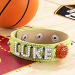 Bracelet en Cuir Personnalisé avec Breloques de Ballon et Lettes Séparées du Nom Cadeau de Compétition Sport pour Amoureux de Sport avec Ballons