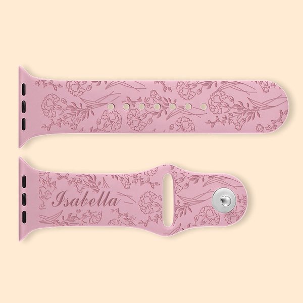 Personalised Silicone Birth Flower Laser Printed Watch Band for Apple Samsung Gift for Women