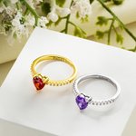 Bague d'Amour Personnalisée avec Pierre de Naissance en Forme de Cœur Cadeau Anniversaire Fête pour Femme