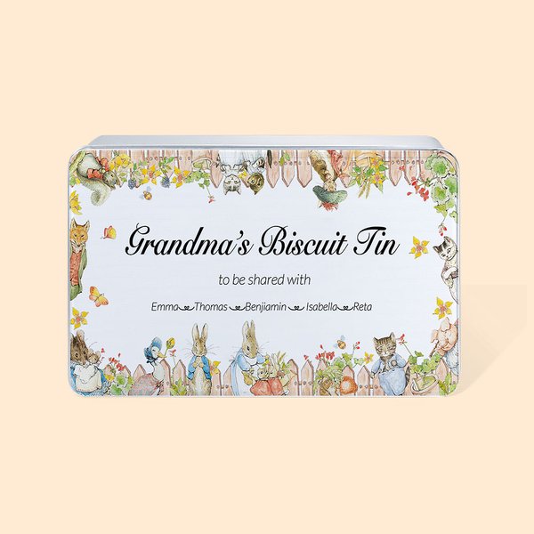 Personalisierte Lebensmittelqualität Ostern Peter Rabbit Keksdose mit Namen und Text Geschenk für Familie