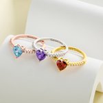 Bague d'Amour Personnalisée avec Pierre de Naissance en Forme de Cœur Cadeau Anniversaire Fête pour Femme