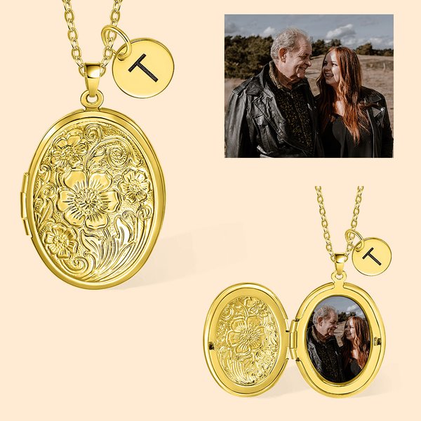 Gepersonaliseerde bloemenzak ketting met initiaal fotoherinnering cadeau voor haar