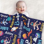 Personalised Space Theme Astronaut Rocket Fleece Soft Blanket with Name Birthday Gift for Kid