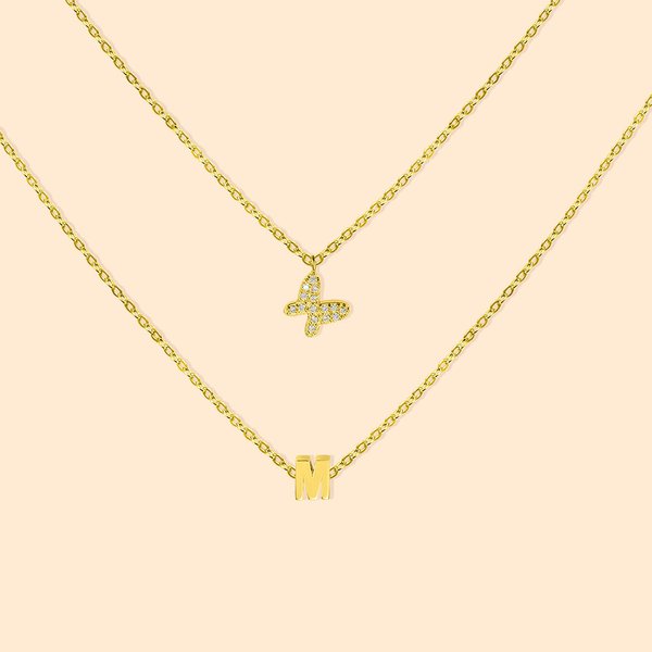 Personalised Initials and Butterfly Layered Necklace Gifts for Her