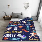 Personalised Space Theme Astronaut Rocket Fleece Soft Blanket with Name Birthday Gift for Kid