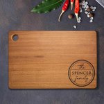 Tabla de cortar de madera de bambú personalizada y grabada con texto Regalo de inauguración de la casa para la familia