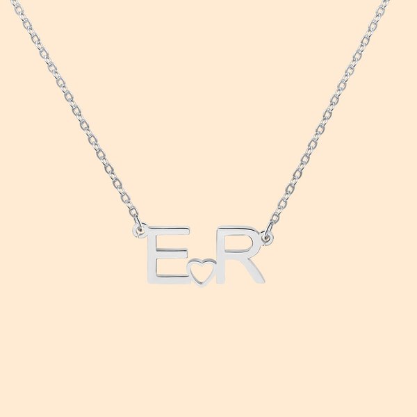 Collier Personnalisé avec Initiales Liées par Coeur Cadeau Anniversaire Saint-Valentin pour Femme Couples