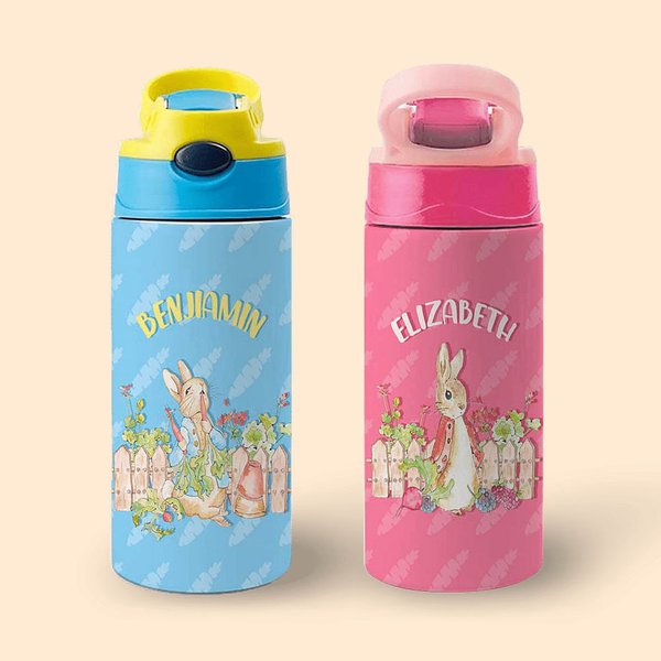 Vaso personalizado Peter Rabbit de acero inoxidable de 12oz con pajita de silicona para regalo de cumpleaños, Pascua y vacaciones para niños