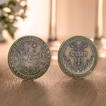 Personalised Brass Flip to Decide Name Decision Maker Coin with Birth Flower and Constellation Couple Gift
