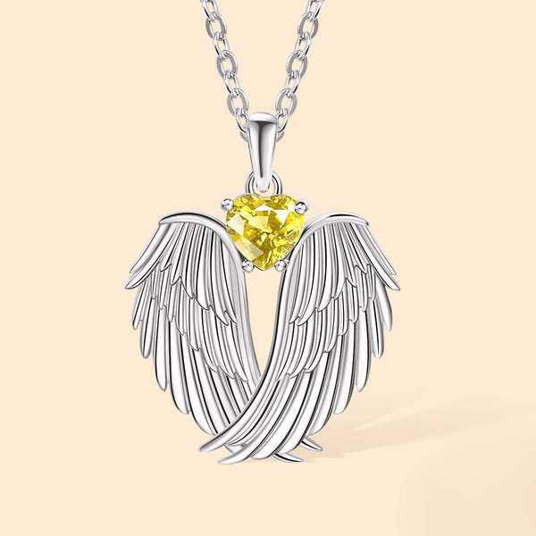 Personalizado alas de ángel con piedra de nacimiento collar para las mujeres de las niñas Memorial Joyería Regalos