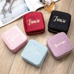 100% Italian Velvet Personalized Portable Jewelry Case with Name Travel Jewelry Box