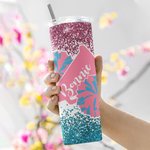 Personalised Megaphone and Pom Poms Tumbler with Glitter Gift for Cheerleader
