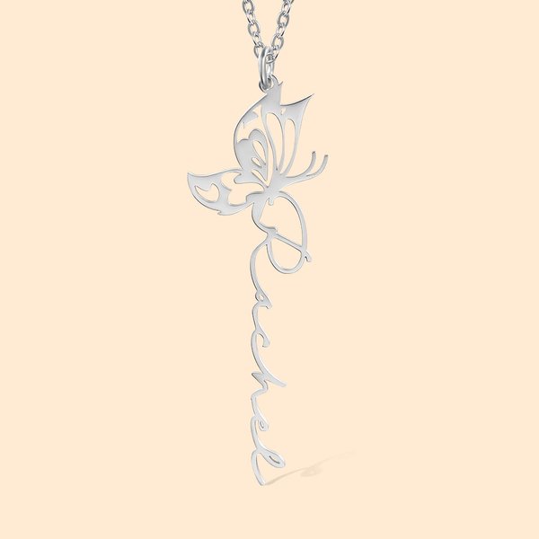 Collier Prénom Vertical Personnalisé Pendentif Papillon Cadeau Anniversaire pour Femme