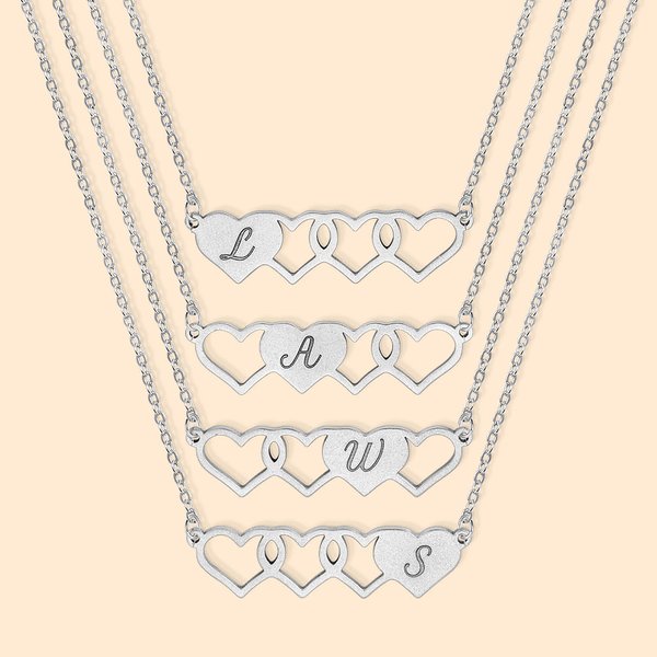 Personalised Set of 2 Pcs Hearts with Initial Matching Friendship Necklaces for Best Friend Sisters Gift