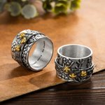 Anillo personalizado de la flor floral de la abeja Meditation Spinning Wide Band Anxiety Worry Fidget Ring