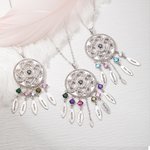 Collier d'Attrape Rêve Personnalisé avec Prénom et Pierre de Naissance Cadeau Fête des Mères pour Maman Grand-Mère