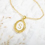 Personalised Initial Pendant Necklace Oval Letter Necklace White Enamel Gold Charm Necklace