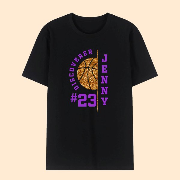T-Shirt Personnalisé avec Nom et Numéro Motif Balle ou Ballon à Paillettes Cadeau pour Équipe Amateur de Sport