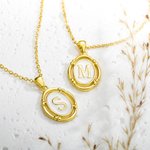 Personalised Initial Pendant Necklace Oval Letter Necklace White Enamel Gold Charm Necklace