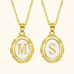 Personalised Initial Pendant Necklace Oval Letter Necklace White Enamel Gold Charm Necklace
